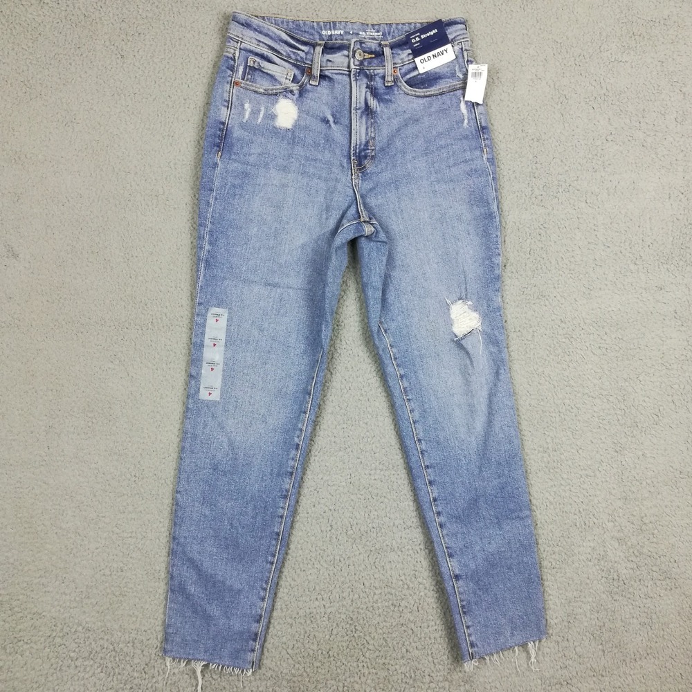 Old Navy Womens Jeans O.G. Straight Ankle High Rise Blue Denim Distressed 4 New
